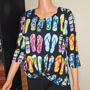 Onque Casuals Rhinestone Flip-Fop Twizted Knot Blouse
